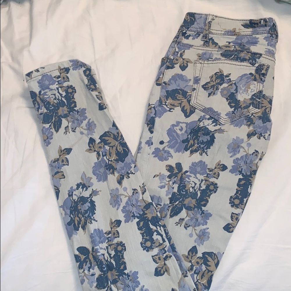 Light Blue Floral Skinny Jeans
